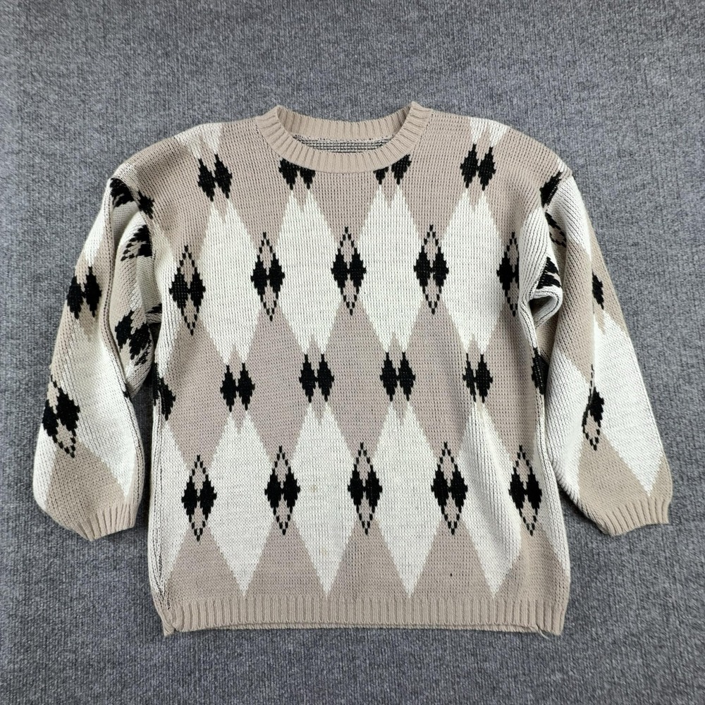 Gap Sweater Mens XL Beige Argyle Crewneck Knit Pullover Long Sleeve Casual